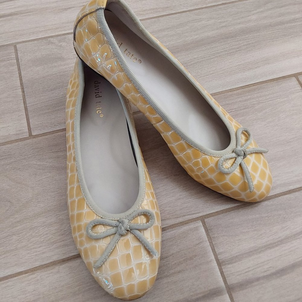 David Tate NWOB Yellow Croc Embossed Leather Ballet Flats. Size 10M
